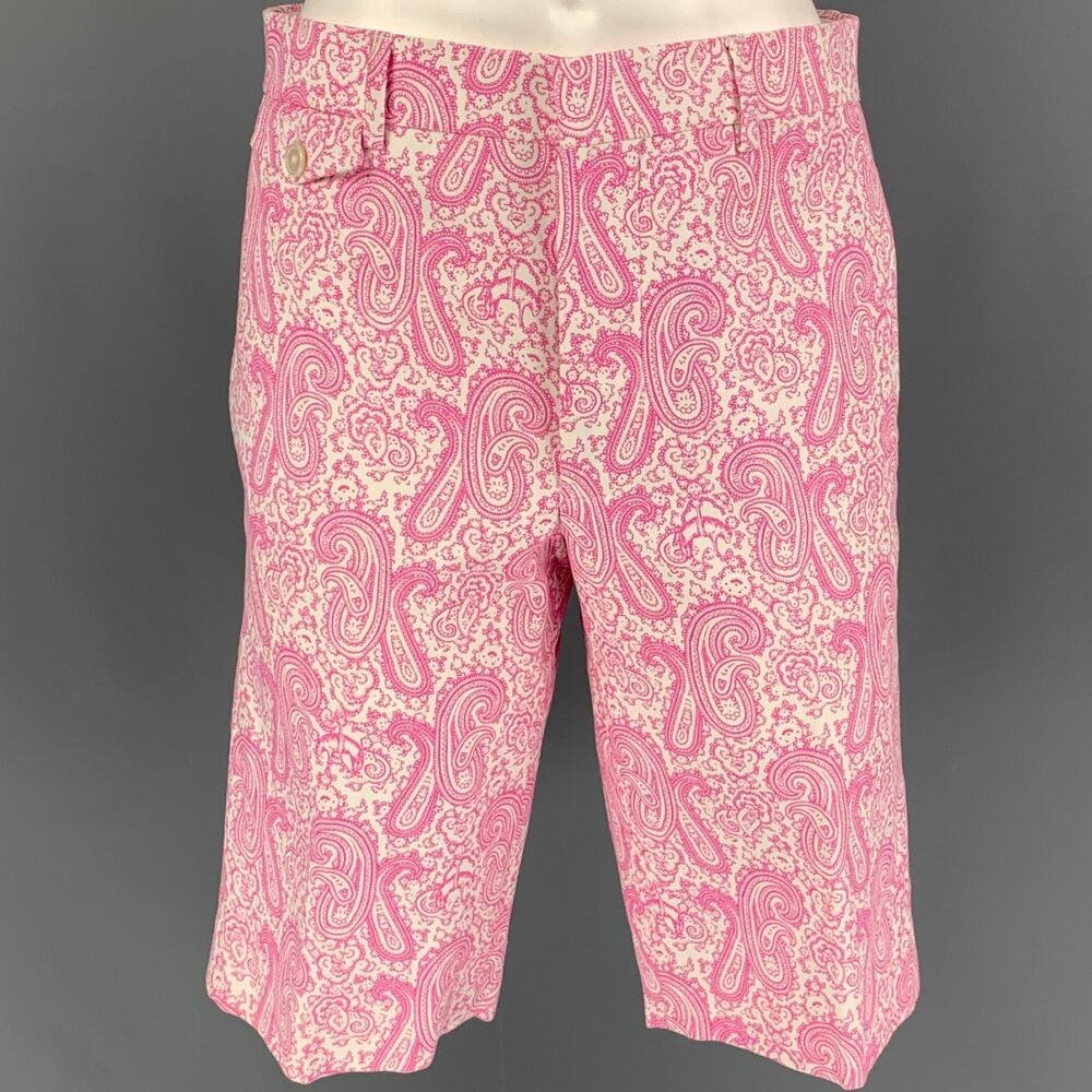 BLACK FLEECE Size 28 Pink White Paisley Cotton Zip Fly Shorts